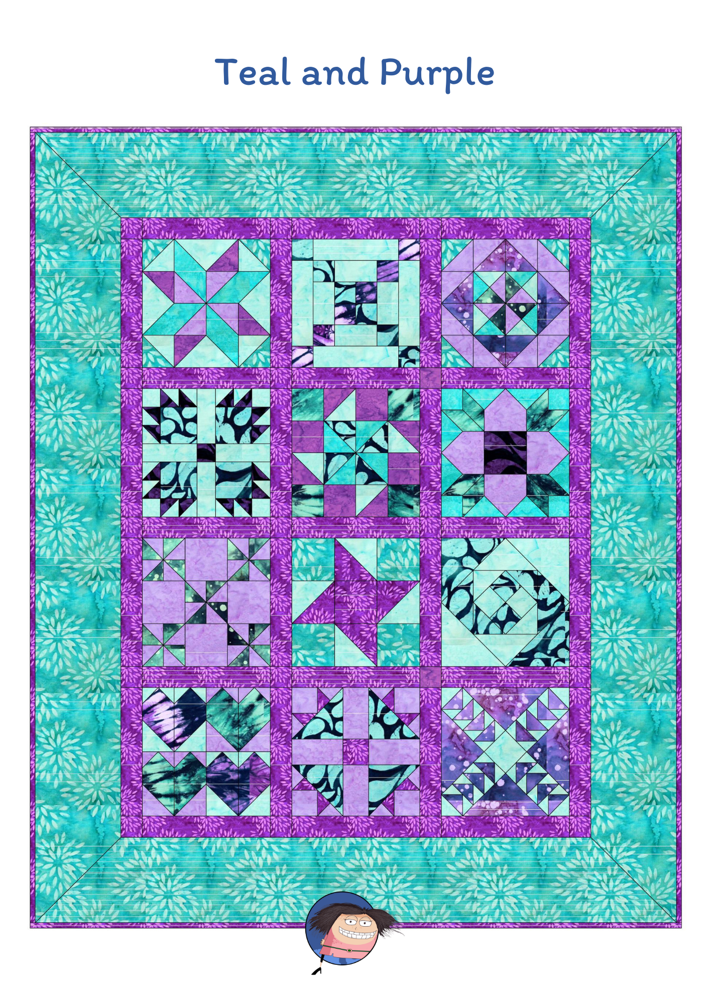 The All-New Beginners Quilt No. 2 in Teal and Purple