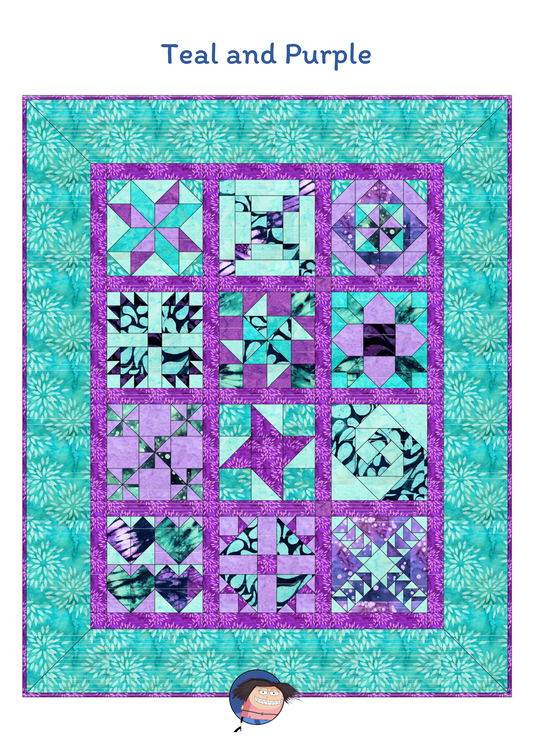 The All-New Beginners Quilt No. 2 in Teal and Purple (Non-subscription)